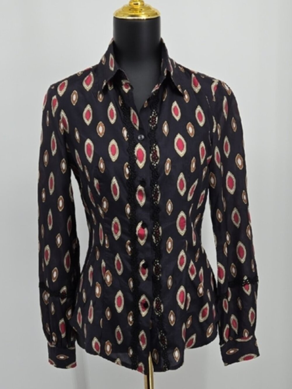 Benetton Printed Button Down Blouse Size S